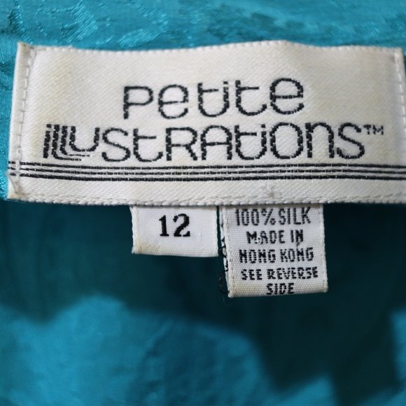 Vintage Silk Jumpsuit 80s Petite Illustrations size 10 Aqua Blue Paisley - Picture 7 of 16